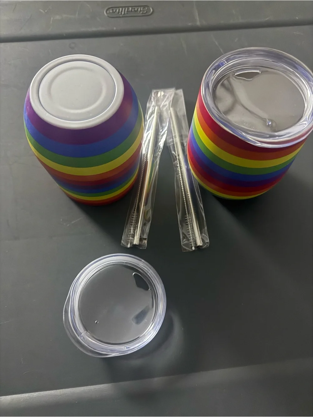 2 NEW Rainbow Pride tumblers with straws!